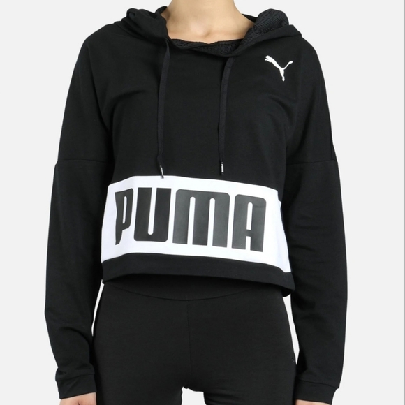 Puma Training Urban Cropped Hoodie Black and White Women's Size Medium - Picture 3 of 15